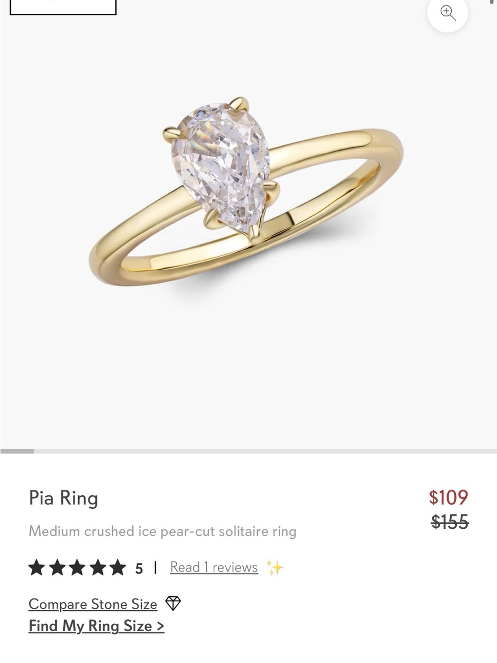 Objkts Jewlery Pear Cut Pia Ring with 14k Gold Plated Band - Picture 5 of 6